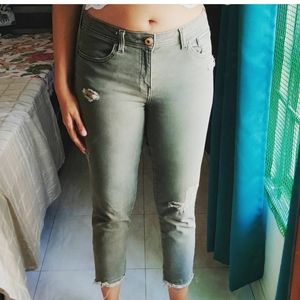 Zara olive distressed jeans